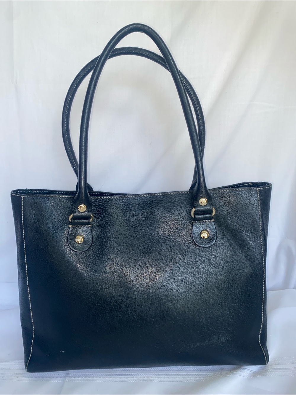 kate spade Black Leather Double-Handle Tote with Gold Hardware